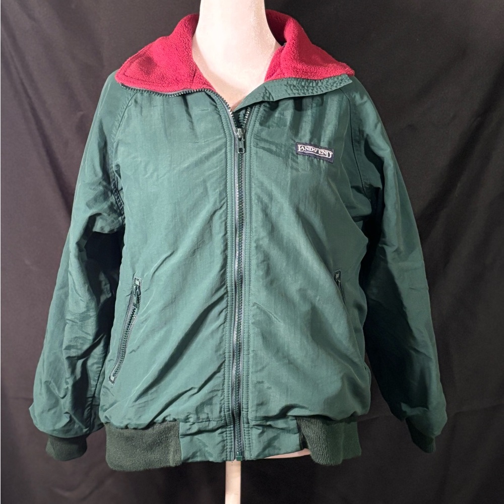 Lands End Green Fleece Lined Bomber Jacket